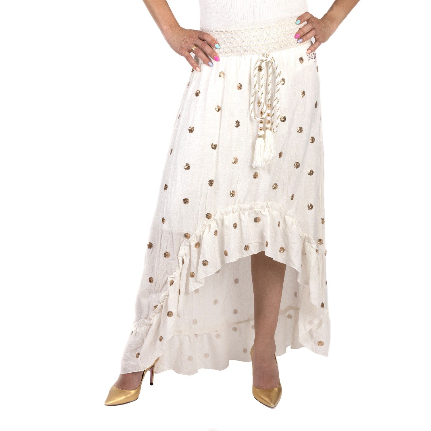 Falda asimétrica blanca-oro